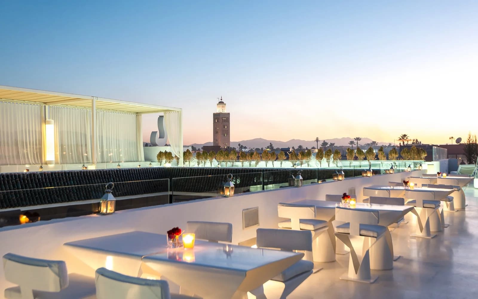 Rooftop restaurant at sunset
